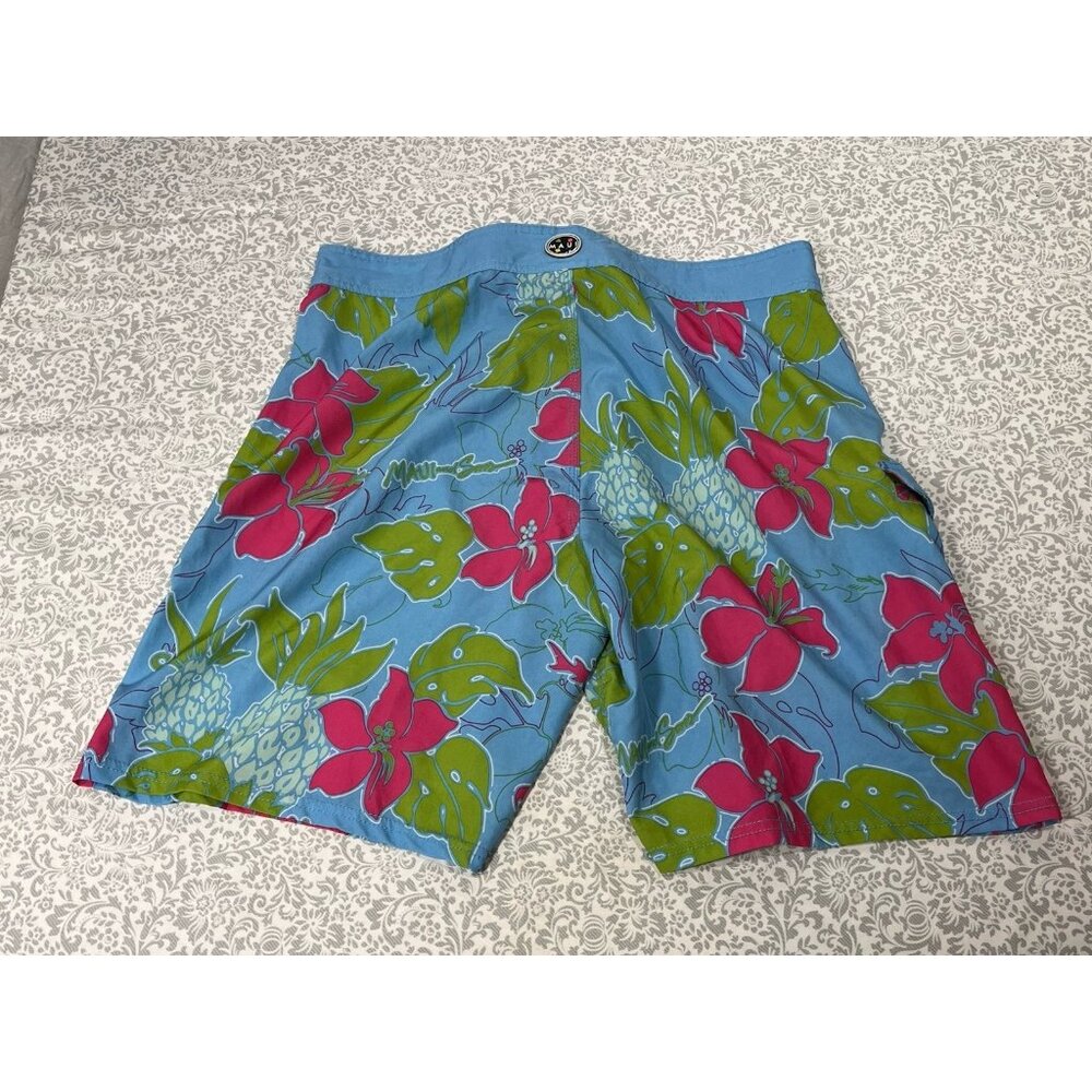Maui & Sons Board Shorts Men’s 30 Tropical Floral Swim Trunks Blue Pink Hawaii - Picture 6 of 16